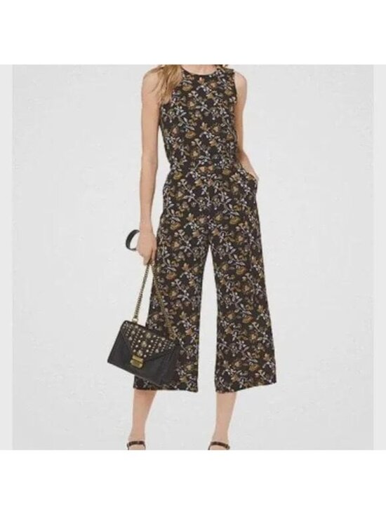 Michael Kors Pants - Michael Kors Sleeveless Black Floral capri jumpsuit size 0 PTP 16 length 48.5